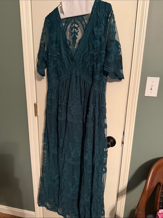 Dresses & Skirts - Teal Lace V-Neck Maxi Dress